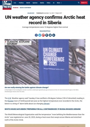 Обложка электронного документа UN weather agency confirms Arctic heat record in Siberia: [comment of the WMO Secretary-General Petteri Taalas]