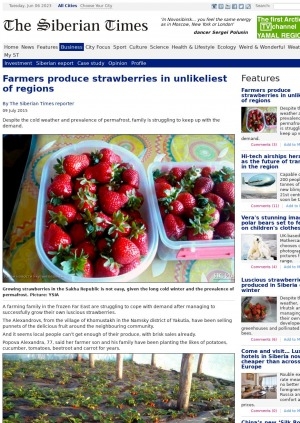 Обложка Электронного документа: Farmers produce strawberries in unlikeliest of regions: [with comments of the farmer, resident of Khomustakh village, Namsky district of Yakutia Popova Alexandra]