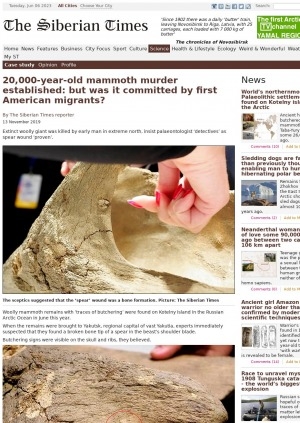 Обложка электронного документа 20,000-year-old mammoth murder established: but was it committed by first American migrants?