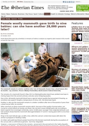 Обложка электронного документа Female woolly mammoth gave birth to nine babies: can she have another 28,000 years later?: [with the comments of the Director of the Lazarev Mammoth Museum at Northeastern Federal University Semyon Grigoryev]