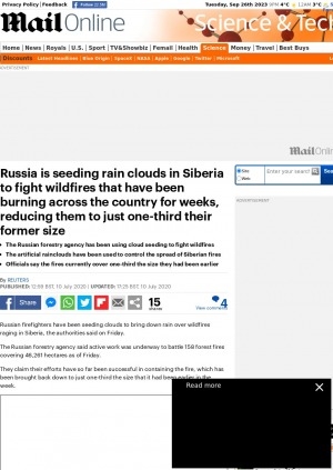 Обложка электронного документа Russia is seeding rain clouds in Siberia to fight wildfires that have been burning across the country for weeks, reducing them to just one-third their former size