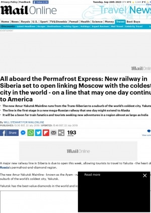 Обложка электронного документа All aboard the Permafrost Express: New railway in Siberia set to open linking Moscow with the coldest city in the world - on a line that may one day continue to America