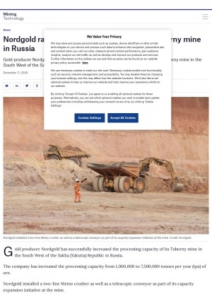 Обложка Электронного документа: Nordgold ramps up processing capacity at Taborny mine in Russia