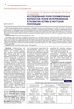 Обложка Электронного документа: Исследование роли полиморфных вариантов генов интерлейкинов в развитии астмы в якутской популяции