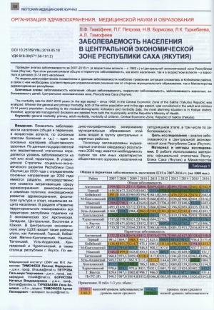 Обложка электронного документа Заболеваемость населения в центральной экономической зоне Республики Саха (Якутия)