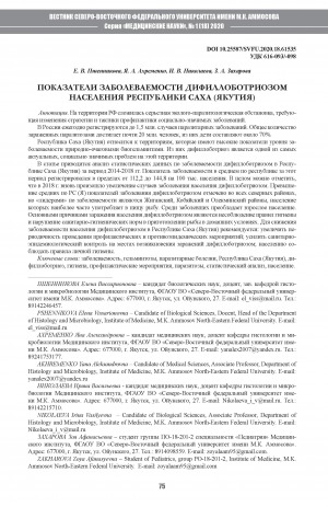 Обложка Электронного документа: Показатели заболеваемости дифиллоботриозом населения Республики Саха (Якутия)