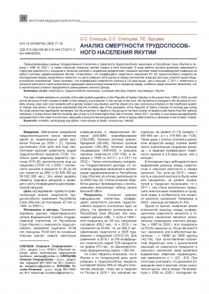 Обложка электронного документа Анализ смертности трудоспособного населения Якутии <br>Mortality analysis of the working-age population of Yakutia
