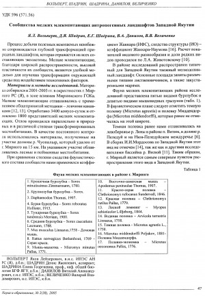 Обложка Электронного документа: Сообщества мелких млекопитающих антропогенных ландшафтов Западной Якутии