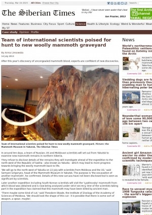 Обложка Электронного документа: Team of international scientists poised for hunt to new woolly mammoth graveyard: [comments of the head of the Mammoth Museum in Yakutsk Semyon Grigoryev, scientist of the Institute of Zoology of the Academy of Sciences of Moldova Theodore Obade]