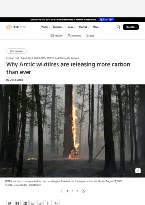 Обложка Электронного документа: Why Arctic wildfires are releasing more carbon than ever: [about wildfires in Arctic regions how their damage environment, increasing CO2. Sakha Republic is a region suffered much than others by territories]