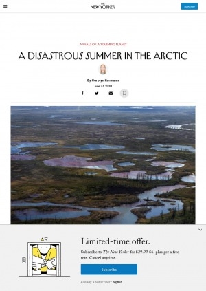 Обложка Электронного документа: A disastrous summer in the Arctic: [last years Siberia is in the midst of an astonishing and historic heat wave ever. Comment of the World Meteorological Organization’s rapporteur of weather and climate extremes Randy Cerveny]