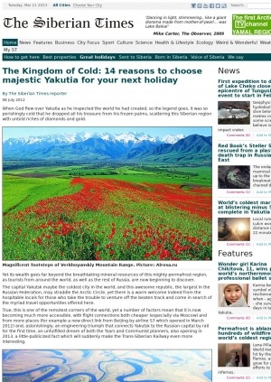 Обложка электронного документа The Kingdom of Cold: 14 reasons to choose majestic Yakutia for your next holiday