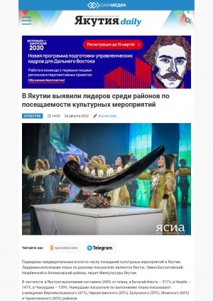 Обложка электронного документа В Якутии выявили лидеров среди районов по посещаемости культурных мероприятий
