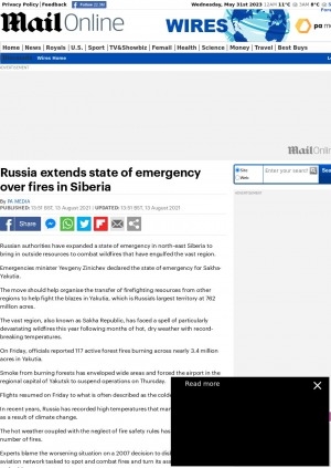 Обложка Электронного документа: State of emergency in Russia's Yakutia expanded over fires