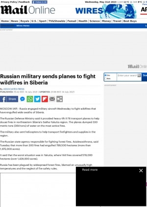 Обложка электронного документа Russian military sends planes to fight wildfires in Siberia: [with comments of the Russian state agency responsible for fighting forest fires Avialesookhrana]