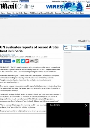 Обложка электронного документа UN evaluates reports of record Arctic heat in Siberia