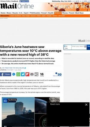Обложка электронного документа Siberia's June heatwave saw temperatures soar 10°C above average with a new record high of 38°C