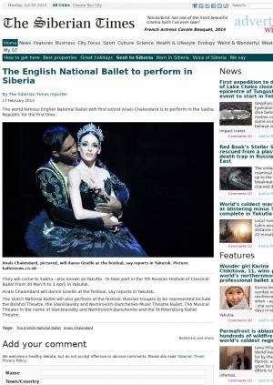 Обложка электронного документа The English National Ballet to perform in Siberia