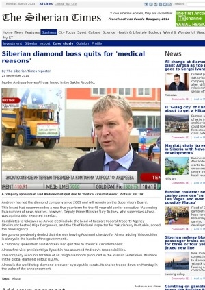 Обложка электронного документа Siberian diamond boss quits for "medical reasons": [Fedor Andreev]