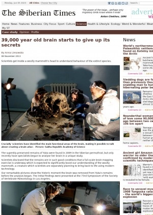 Обложка электронного документа 39,000 year old brain starts to give up its secrets: [with comments of the head of the department for the study of mammoth fauna of the Yakutian branch of the Russian Academy of Sciences Dr Albert Protopopov, scientist Gennady Boeskorov]