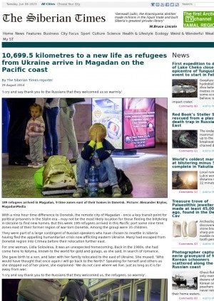 Обложка электронного документа 10,699.5 kilometres to a new life as refugees from Ukraine arrive in Magadan on the Pacific coast: [with comments of the pensioner from Lugansk Tatyana Kravchenko, refugee from Ukrain Konstantin Ivashchenko]