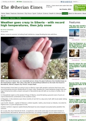 Обложка электронного документа Weather goes crazy in Siberia - with record high temperatures, then July snow
