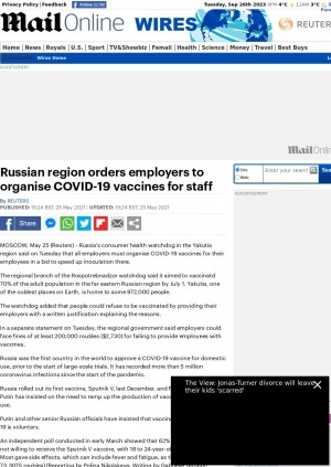 Обложка электронного документа Russian region orders employers to organise COVID-19 vaccines for staff