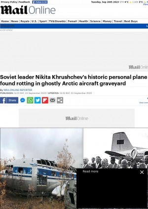 Обложка Электронного документа: Soviet leader Nikita Khrushchev's historic personal plane found rotting in ghostly Arctic aircraft graveyard