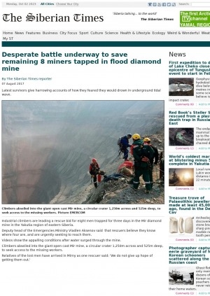 Обложка Электронного документа: Desperate battle underway to save remaining 8 miners tapped in flood diamond mine: [with comments of the survived miners Alisher Mirzaev, Andrey Unarov, Dolat Abdazov]