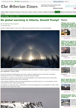 Обложка электронного документа No global warming in Siberia, Donald Trump?