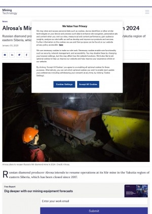 Обложка Электронного документа: Alrosa’s Mir diamond mine in Russia to reopen in 2024