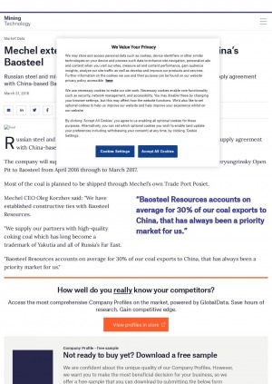 Обложка электронного документа Mechel extends coal supply agreement with China’s Baosteel