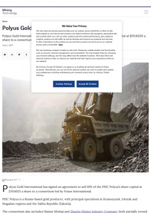 Обложка электронного документа Polyus Gold to sell 10% in Russian subsidiary: [with comments of the PJSC Polyus CEO Pavel Grachev]