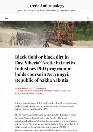Обложка электронного документа Black Gold or black dirt in East Siberia? Arctic Extractive Industries PhD programme holds course in Neryungyi, Republic of Sakha Yakutia