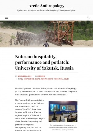 Обложка электронного документа Notes on hospitality, performance and potlatch: University of Yakutsk, Russia: [with comments of the Uarctic President Lars Kullerud]