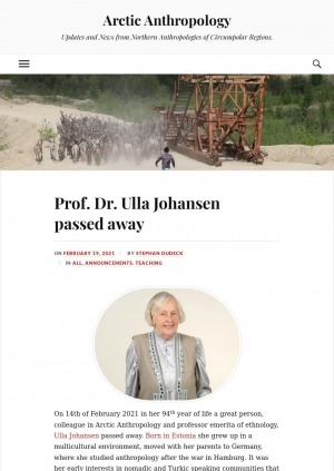 Обложка Электронного документа: Prof. Dr. Ulla Johansen passed away