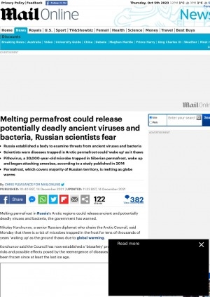 Обложка электронного документа Melting permafrost could release potentially deadly ancient viruses and bacteria, Russian scientists fear