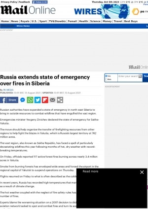 Обложка электронного документа Russia extends state of emergency over fires in Siberia