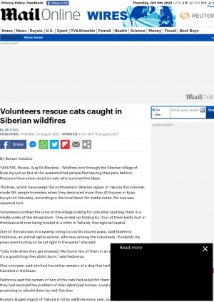 Обложка электронного документа Volunteers rescue cats caught in Siberian wildfires