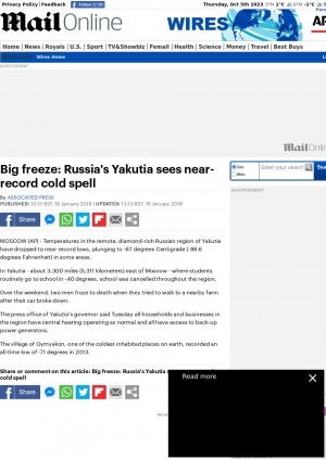 Обложка Электронного документа: Big freeze: Russia's Yakutia sees near-record cold spell