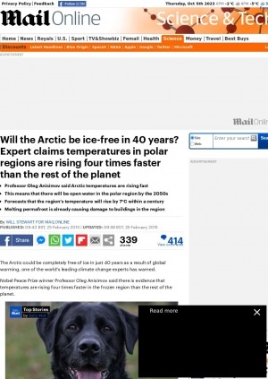 Обложка Электронного документа: Will the Arctic be ice-free in 40 years? Expert claims temperatures in polar regions are rising four times faster than the rest of the planet