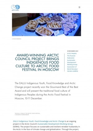 Обложка Электронного документа: Award-winning Arctic council project brings indigenous food culture to Arctic food festival in Moscow